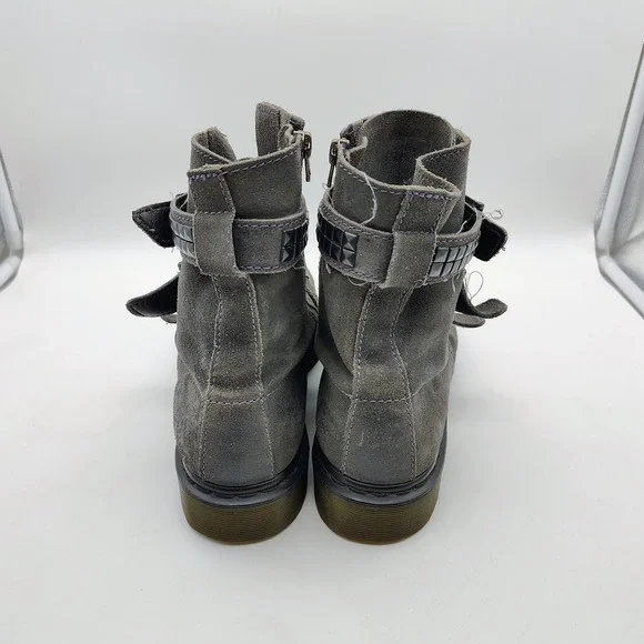 Dr. Martens Original Hayley Grey Suede Buckle Zip Up Ankle Boots Womens Size 10L - Picture 2 of 8